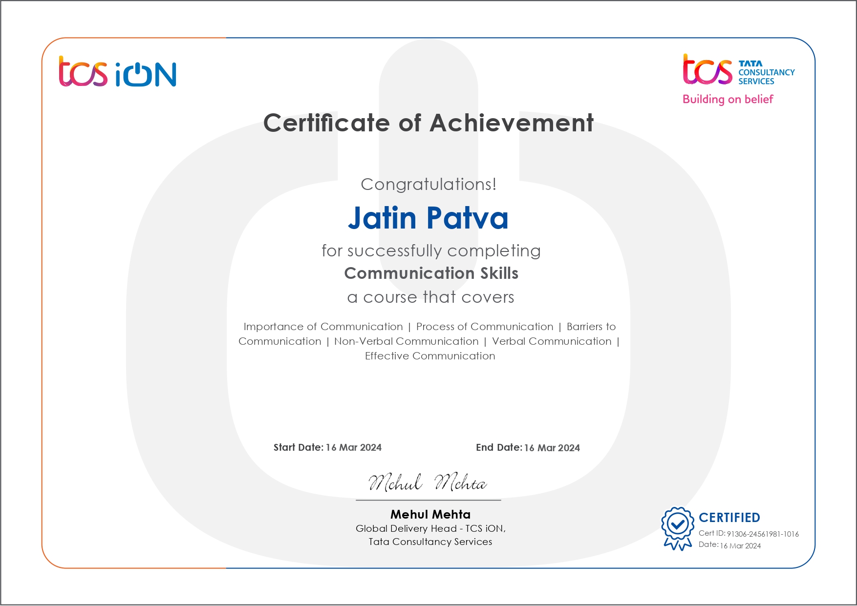 Certificate Preview